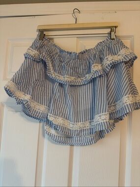 Wild Fable Striped Ruffle Skirt with Lace Detail (size L)